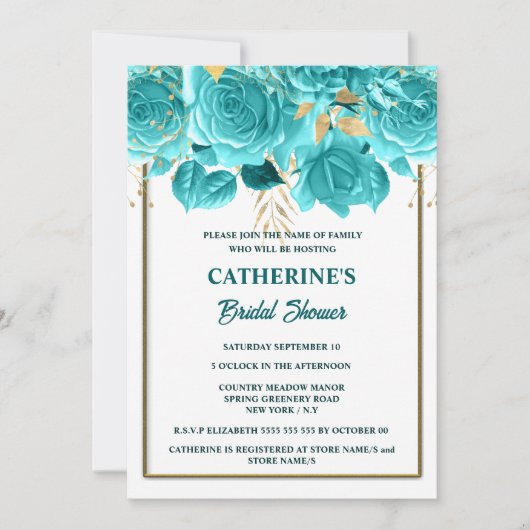 Aqua Gold white rose waterverf vrijgezellenfeest Kaart (Voorkant)