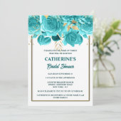 Aqua Gold white rose waterverf vrijgezellenfeest Kaart (Staand voorkant)