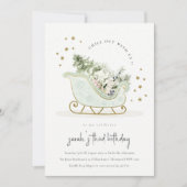 Aqua Gold Winter Sleigh any Age Birthday Invite Bedankkaart (Voorkant)