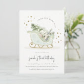Aqua Gold Winter Sleigh any Age Birthday Invite Bedankkaart (Staand voorkant)