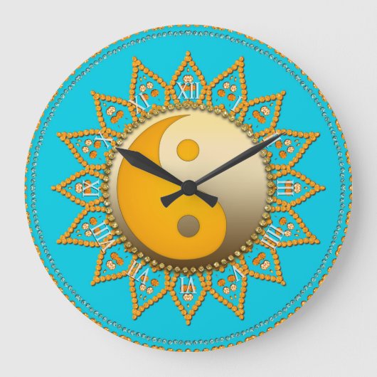 Aqua Gold YinYang Tuscan Sun Home Decor Clock Grote Klok (Voorkant)