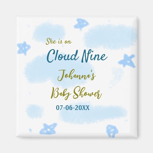 Aqua gold ze staat op negen baby shower wolken magneet (Voorkant)