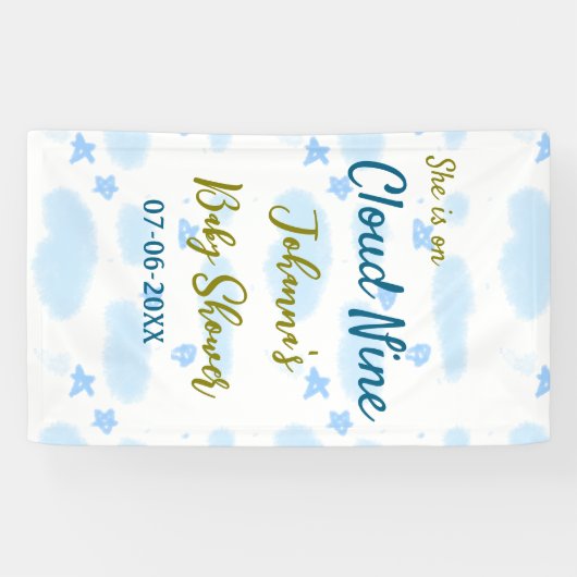 Aqua gold ze staat op negen baby shower wolken spandoek (Horizontaal)