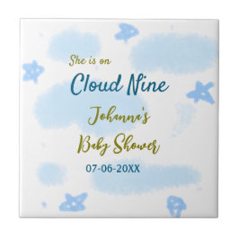 Aqua gold ze staat op negen baby shower wolken tegeltje