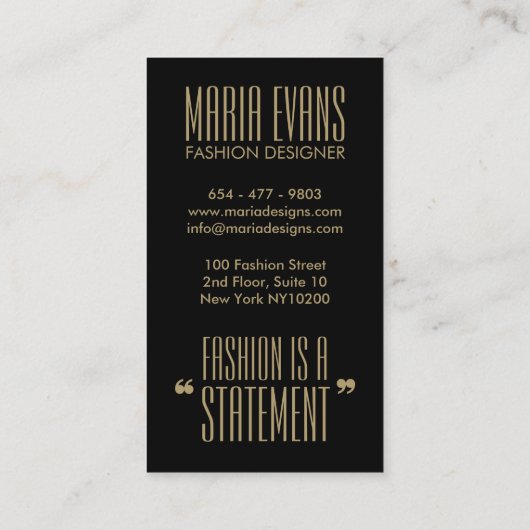 Aqua gold zwart mannequin glitter mode visitekaartje (Achterkant)