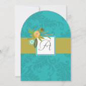 Aqua Golden Limoen Chartreuse Damask Wedding Invit Kaart (Achterkant)