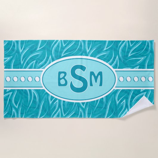 Aqua golven monogram strandlaken (Voorkant)