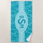Aqua golven monogram strandlaken (Voorkant)