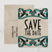 Aqua Gothic Swirls Save the Date Briefkaart (Voorkant / Achterkant)