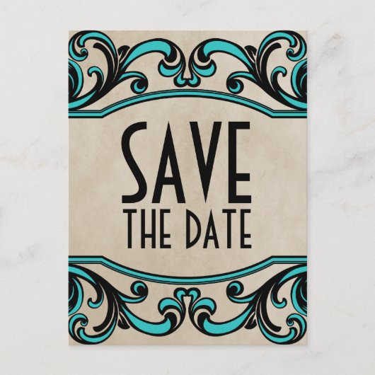 Aqua Gothic Swirls Save the Date Briefkaart (Voorkant)