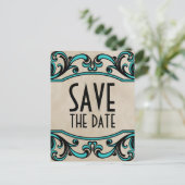 Aqua Gothic Swirls Save the Date Briefkaart (Staand voorkant)