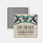 Aqua Gothic Swirls Save the Date Magnet (Voorkant / Achterkant)