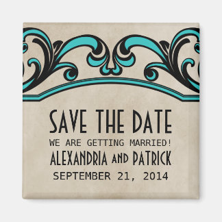 Aqua Gothic Swirls Save the Date Magnet