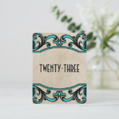 Aqua Gothic Swirls Table Number Briefkaart (Staand voorkant)