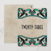 Aqua Gothic Swirls Table Number Briefkaart (Voorkant / Achterkant)