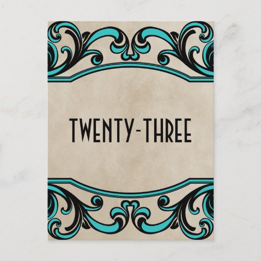 Aqua Gothic Swirls Table Number Briefkaart (Voorkant)