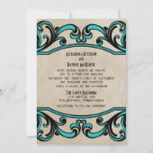 Aqua Gothic Swirls Wedding Invite Kaart (Voorkant)