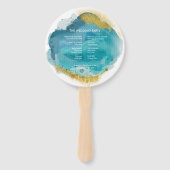 Aqua & Goud Aquarel Huwelijksceremonie programma Handwaaier (Achterkant)