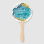 Aqua & Goud Aquarel Huwelijksceremonie programma Handwaaier (Voorkant)