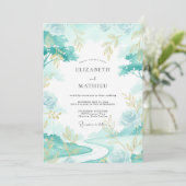 Aqua Goud Blad Bruiloft Kaart (Staand voorkant)