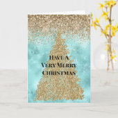 Aqua Goud Glam Glitter Schitterende Kerstboom Kaart (Gele Bloem)