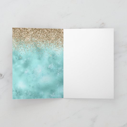 Aqua Goud Glam Glitters Schitterende Kerstboom Kaart (Binnen)