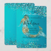 Aqua Goud Glitter Schitter Zeemeermin Kaart (Voorkant / Achterkant)