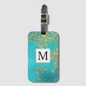 Aqua Goud Nep Glitterend Monogram Bagagelabel (Voorkant (verticaal))