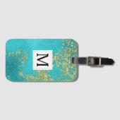 Aqua Goud Nep Glitterend Monogram Bagagelabel (Voorkant (horizontaal))