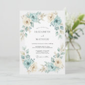 Aqua Goud Ranunculus Eucalyptus Bruiloft Kaart (Staand voorkant)