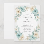 Aqua Goud Ranunculus Eucalyptus Bruiloft Kaart (Voorkant / Achterkant)