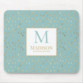 Aqua Goud Regendruppel Modern Modieus Monogram Muismat (Voorkant)