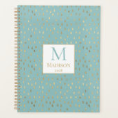 Aqua Goud Regendruppel Modern Modieus Monogram Planner (Voorkant)