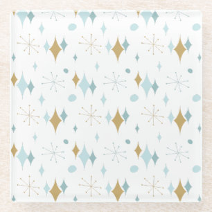 Aqua, Goud Starburst Mid Century Patroon Glazen Onderzetter