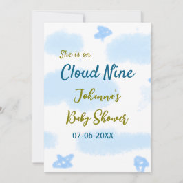 Aqua goud ze is op wolk negen baby shower wolken  feestdagenkaart
