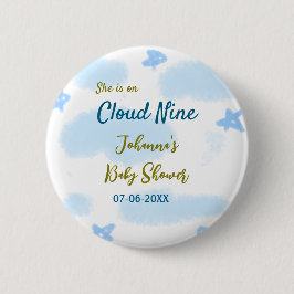 Aqua goud ze is op wolk negen baby shower wolken  ronde button 5,7 cm