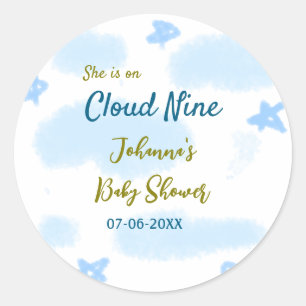 Aqua goud ze is op wolk negen baby shower wolken ronde sticker