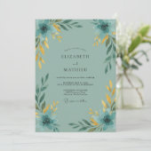 Aqua Gouden Blad Bruiloft Kaart (Staand voorkant)