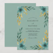 Aqua Gouden Blad Bruiloft Kaart (Voorkant / Achterkant)
