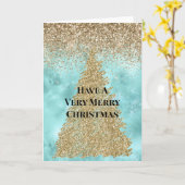 Aqua Gouden Glam Glitter Glans Kerstboom Kaart (Gele Bloem)
