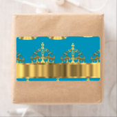 Aqua & gouden kroonpatroon etiket (Insitu)