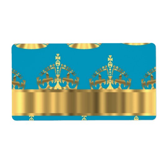 Aqua & gouden kroonpatroon etiket (Voorkant)