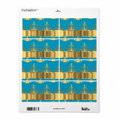 Aqua & gouden kroonpatroon etiket (Full Sheet)