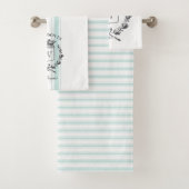 Aqua Grain Sack Custom Family Crest Towel set Bad Handdoek (Insitu)