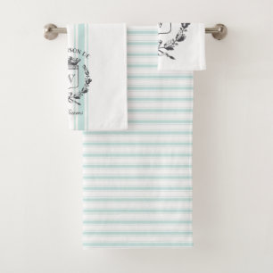 Aqua Grain Sack Custom Family Crest Towel set Bad Handdoek