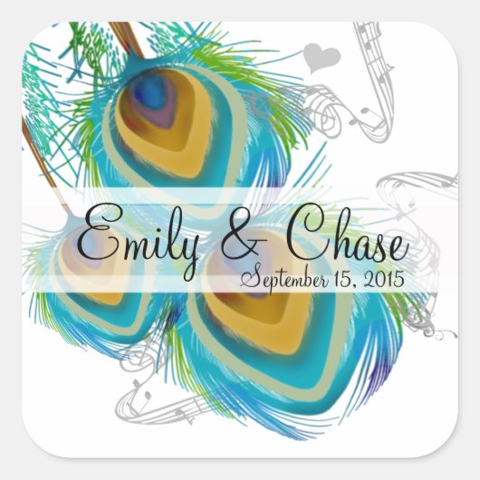 Aqua Gray 3 Peacock Feathers Wedding Sticker (Voorkant)