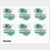 Aqua Gray 3 Peacock Feathers Wedding Sticker (Vel)