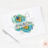 Aqua Gray 3 Peacock Feathers Wedding Sticker (Envelop)