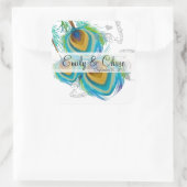 Aqua Gray 3 Peacock Feathers Wedding Sticker (Tas)