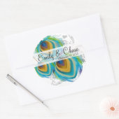 Aqua Gray 3 Peacock Feathers Wedding Sticker (Envelop)